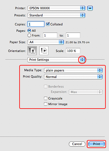 how to set print sizes in onenote for mac