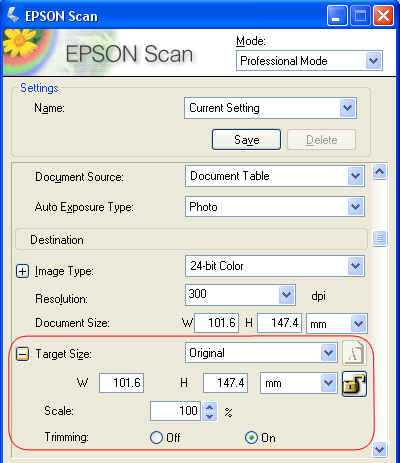 Selecting EPSON Scan Settings